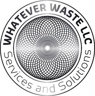 A green and black logo for whatever waste llc